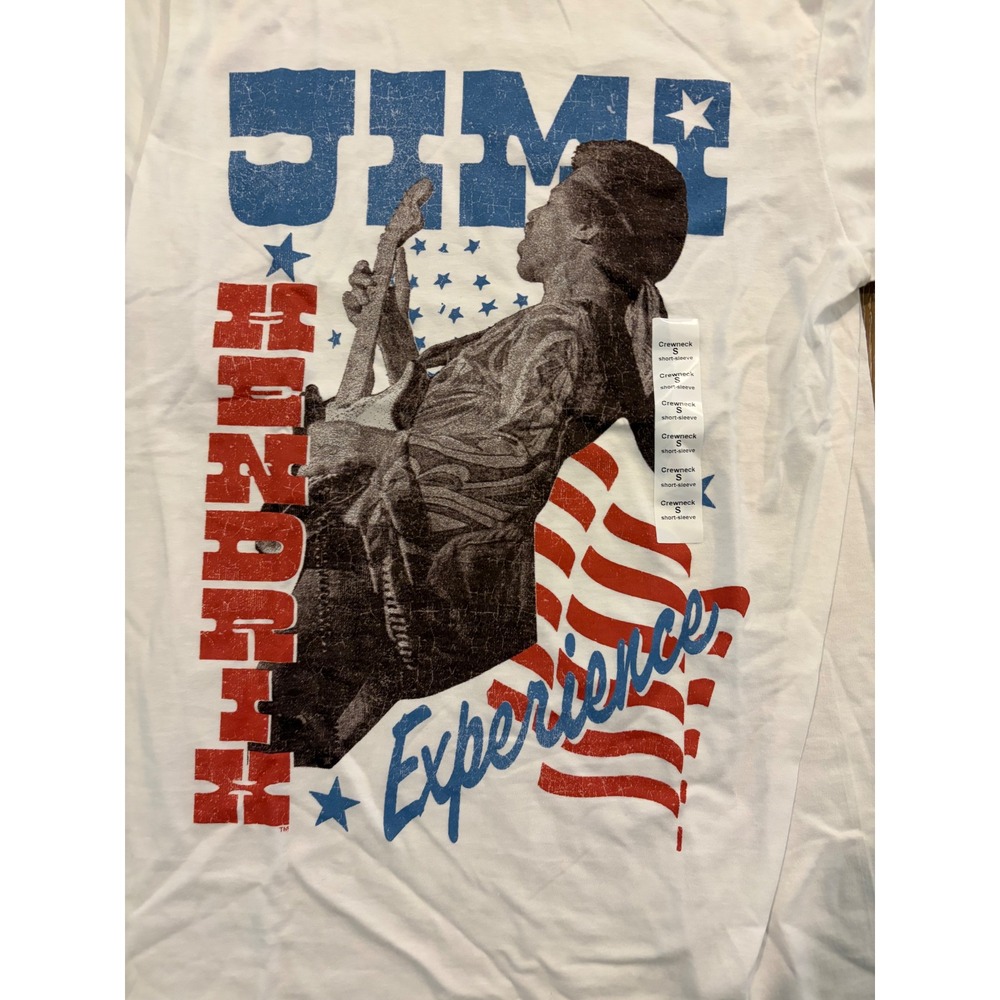 Authentic Hendrix Jimi Hendrix Men's Small White Graphic T-Shirt USA Flag Guitar